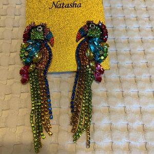 Natasha crystal statement parrot earrings NWT!